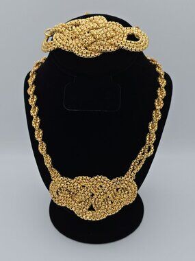 BELLEZZA Gold -Tone Bronze Braid Chain Knotted Necklace & Bracelet Statement Set